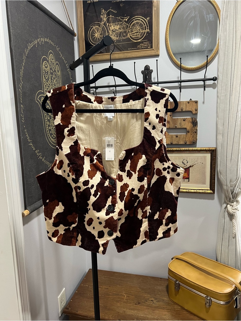 Anthropologie Maeve Cow Print Button-Front Vest - Picture 5 of 6